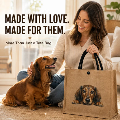 🐶 Peeking Dog Jute Tote Bag | Cute Reusable Shopping Bag for Dog Lovers & Dog Moms 🐾