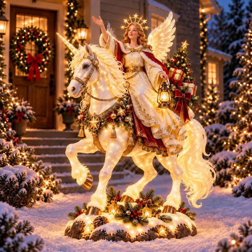 Christmas Angel Rider Lighted Statue – Illuminated White Horse Holiday Yard Decor
