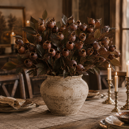 Vintage Faux Seed Pod Bundle – 3 Decorative Stems, 15 Pods
