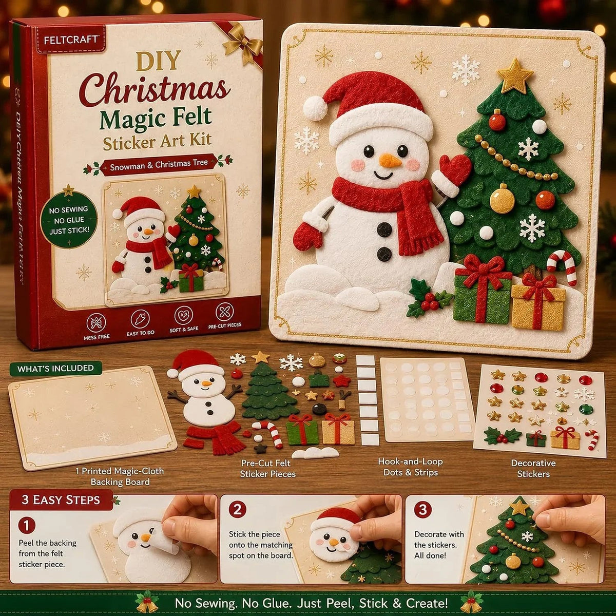 🎄✨ Cozy Christmas Felt Art Craft Kit – Reusable DIY Family Activity & Creative Christmas Gift 🎁❤️