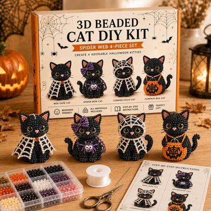 🐈‍⬛🎃 Premium 3D Beaded Halloween Cat DIY Kit | Luxury Flocked Canvas with Scratch-Resistant Non-Fading Pearl Beads DIY Spooky Decor & Step-by-Step Guide ✨
