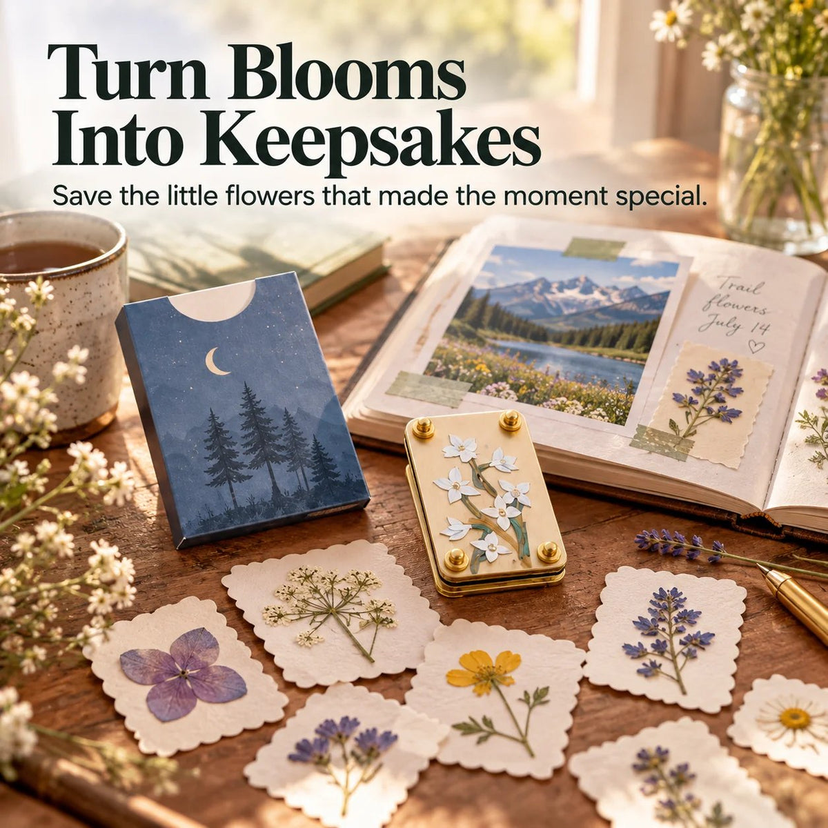 🌸📖 Little Bloom Keepsake Flower Press – Pocket-Sized Botanical Press Kit with 10 Pressing Sheets, 9 Floral Designs for DIY Crafts, Journaling & Nature Lover Gifts 🎁🌿