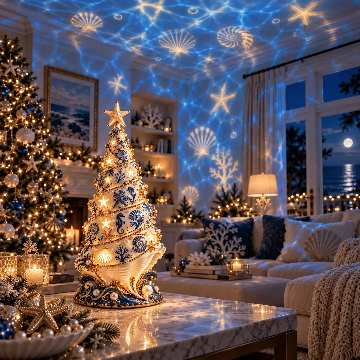 ⏳ Last Day 69% OFF – 🌊🎄 Coastal Christmas Magic – Seashell Tree Lamp with Warm Glow & Dreamy Ocean Projection