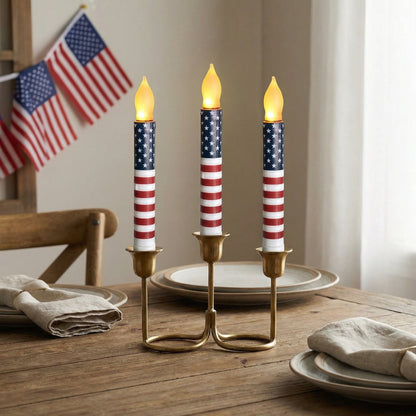 Patriotic LED Taper Candles with Timer-250th Anniversary Red White Blue , Independence Day Decoration