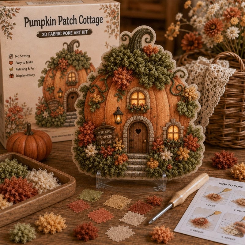 🍄Whimsical Village 3D Fabric Poke Art Kit