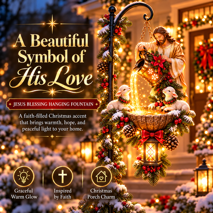 🔥Last Day 50% OFF-✝️ Jesus Blessing Hanging Fountain – Lighted Christian Christmas Garden Decor