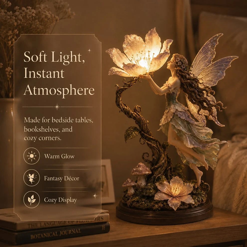 🧚🌺 Glowing Fairy Garden Sculpture – Magical Floral Ambient Light for Cozy Spaces 🌙