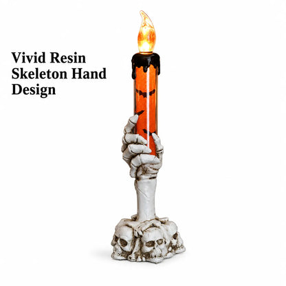 💀 Halloween Skeleton Hand LED Candle Decor, Resin Ghost Hand Electronic Flameless Candle Ornament