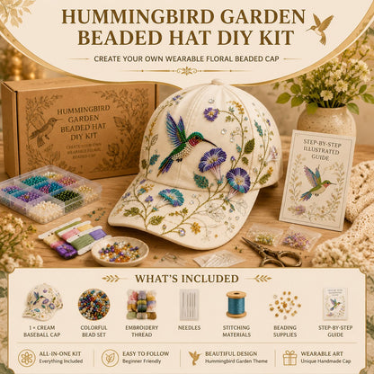 Premium Hummingbird Garden Beaded Hat DIY Kit | DIY Handmade Floral Cap Decor