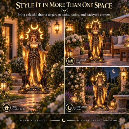 🌙🔥 Hecate Goddess Guardian Statue | Lighted Triple Moon Goddess with Twin Hounds, Torch & Key🎁