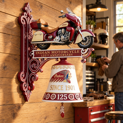 🏍Indian Motorcycle 125th Anniversary Wall-Mounted Hanging Bell🏍