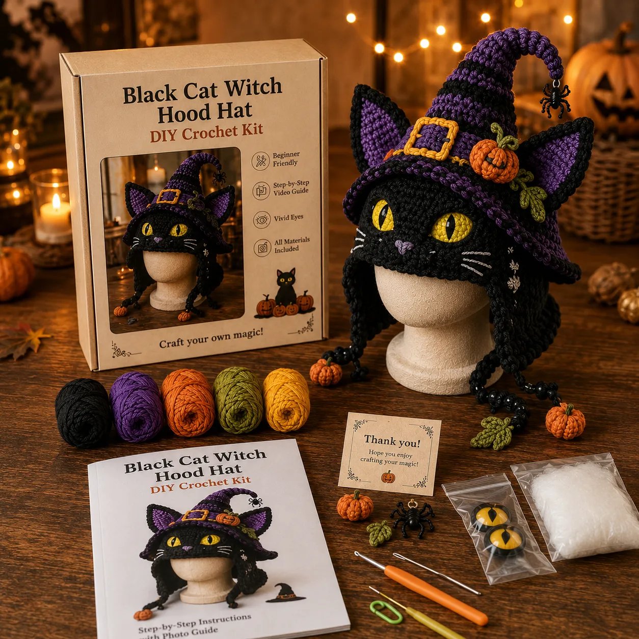 ? LAST DAY 49% OFF – ? Halloween Monster Hood DIY Crochet Kit | Premium Soft Yarn Materials with Step-by-Step Guide DIY Handmade Wearable Character Hood ??✨