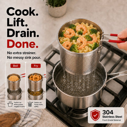 🍜 Mess-Free Noodle Strainer Pot — Cook, Drain & Pour In One Step