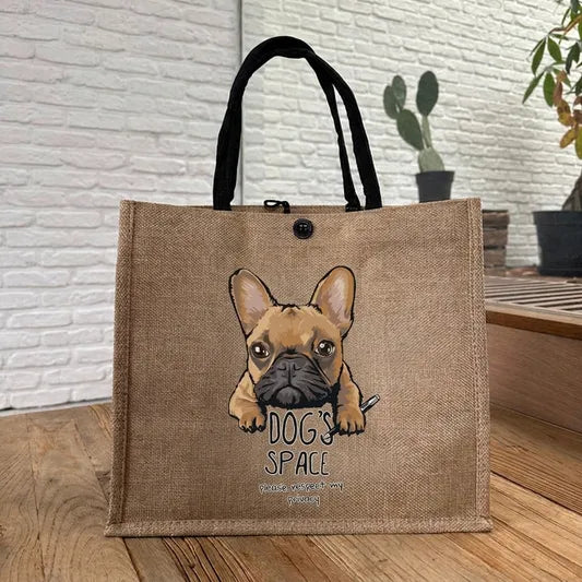 🐶 Peeking Dog Jute Tote Bag | Cute Reusable Shopping Bag for Dog Lovers & Dog Moms 🐾
