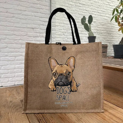 🐶 Peeking Dog Jute Tote Bag | Cute Reusable Shopping Bag for Dog Lovers & Dog Moms 🐾