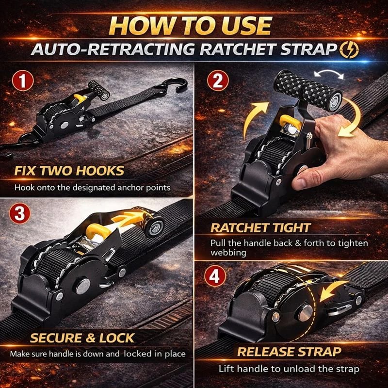 🚛Auto-Retract Tie-Down Ratchet Straps💪|No More Tangles, Secure Cargo Easily