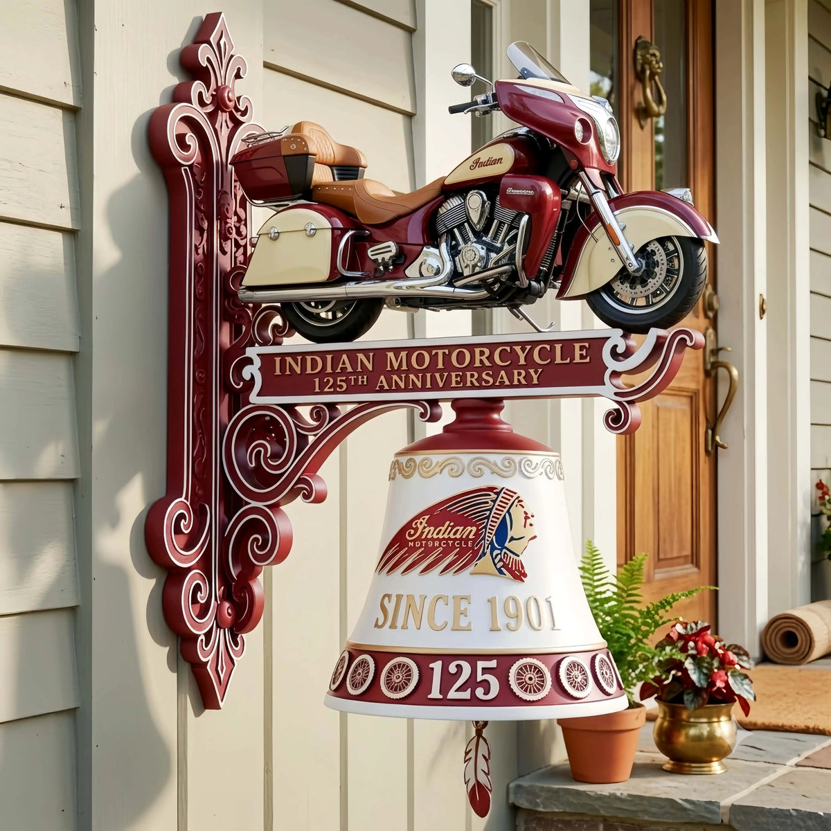🏍Indian Motorcycle 125th Anniversary Wall-Mounted Hanging Bell🏍