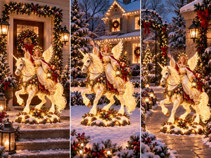 Christmas Angel Rider Lighted Statue – Illuminated White Horse Holiday Yard Decor