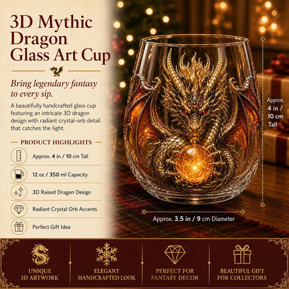 🔥🎁🐉✨ 3D Mythic Dragon Glass Art Cup | Luxury Raised Fantasy Glassware for Whiskey, Home Bar Décor & Legendary Gifts 🎁