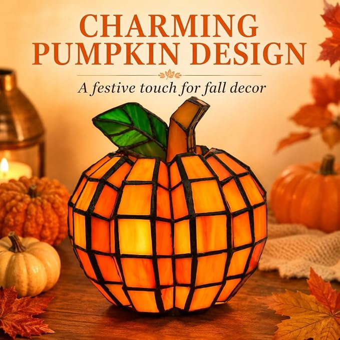 🎃Orange Indoor Patch the Pumpkin Stained Glass Accent Lamp