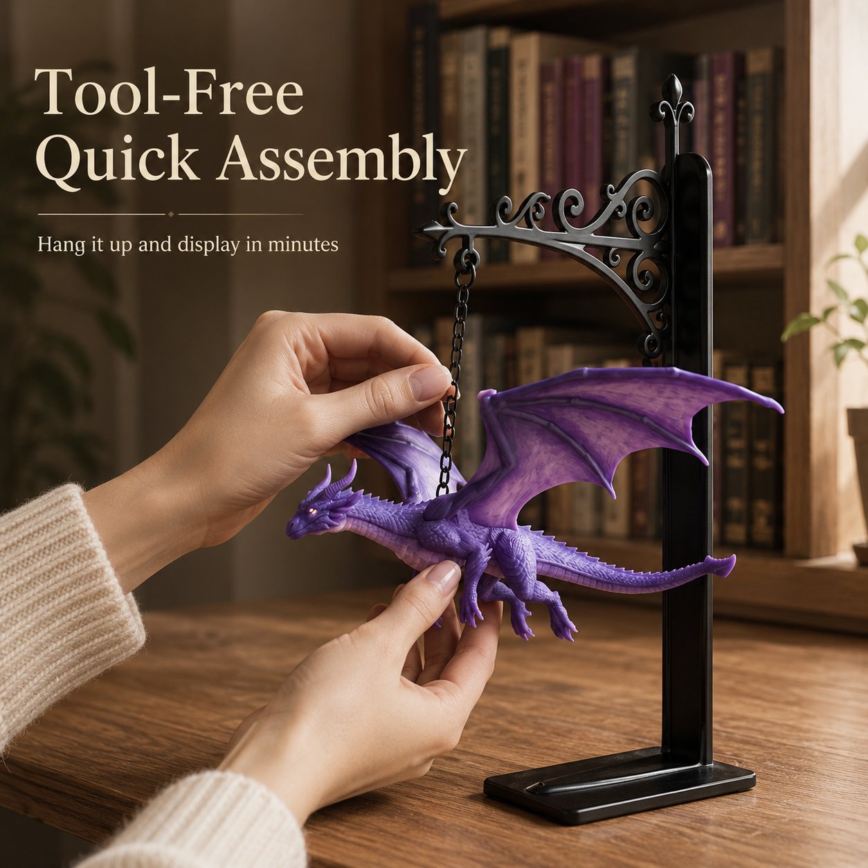 🐉DragonGlow Hanging Purple Dragon Bookend Light