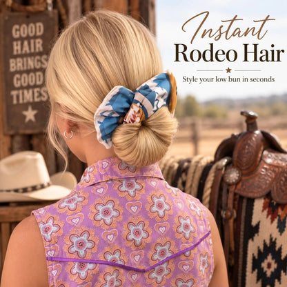 🤠 Western Print Low-Bun Hair Bow | Easy Everyday Hair Accessory for Country Concerts, Rodeo Days & Casual Looks 🤎