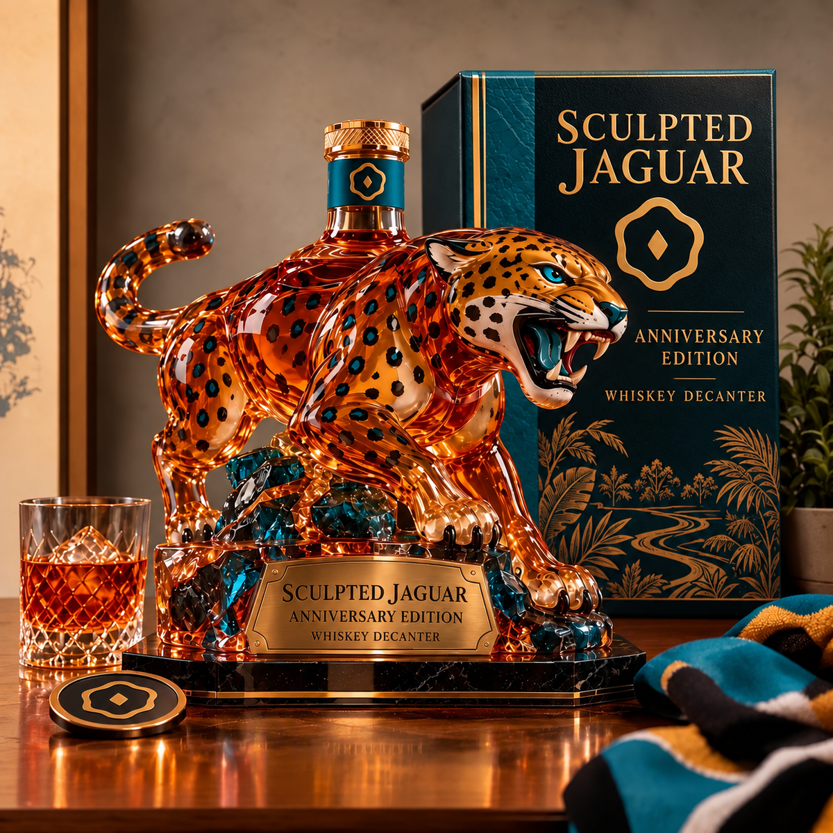 🐆 Sculpted Jaguar Whiskey Decanter – Anniversary Edition