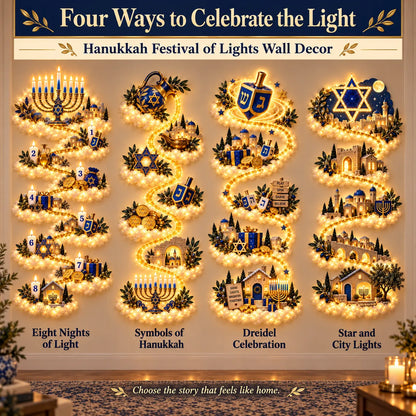 🕎✨ Eight Nights of Golden Light – Glowing Hanukkah Story Wall Collection