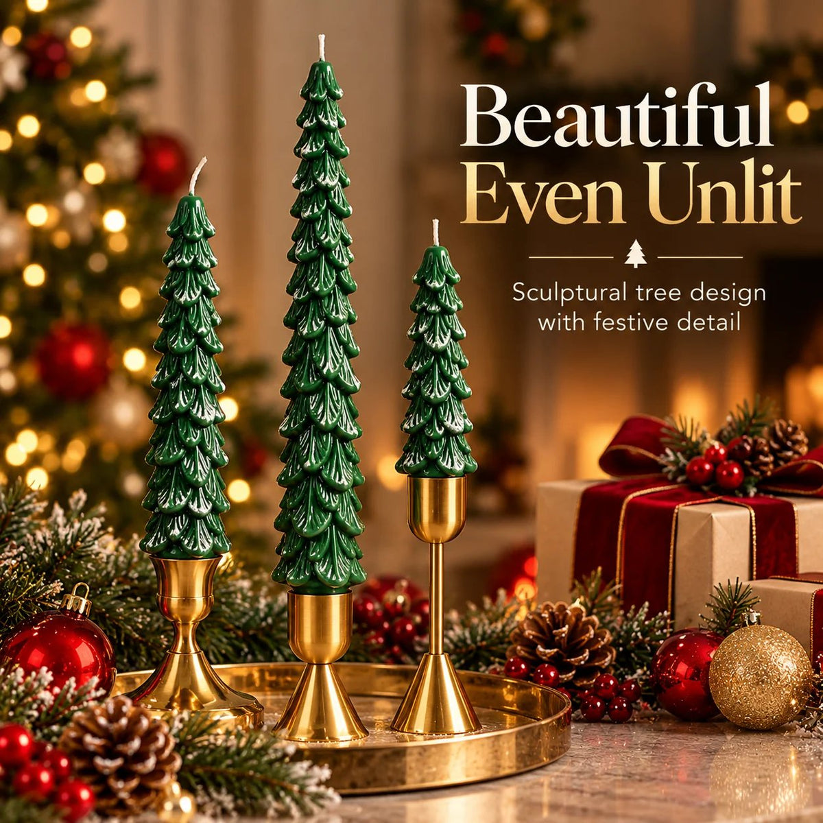🎄 10-Inch Christmas Tree Candle – Add a Cozy Holiday Glow to Your Home! 🕯️🛒（Candlesticks not included）