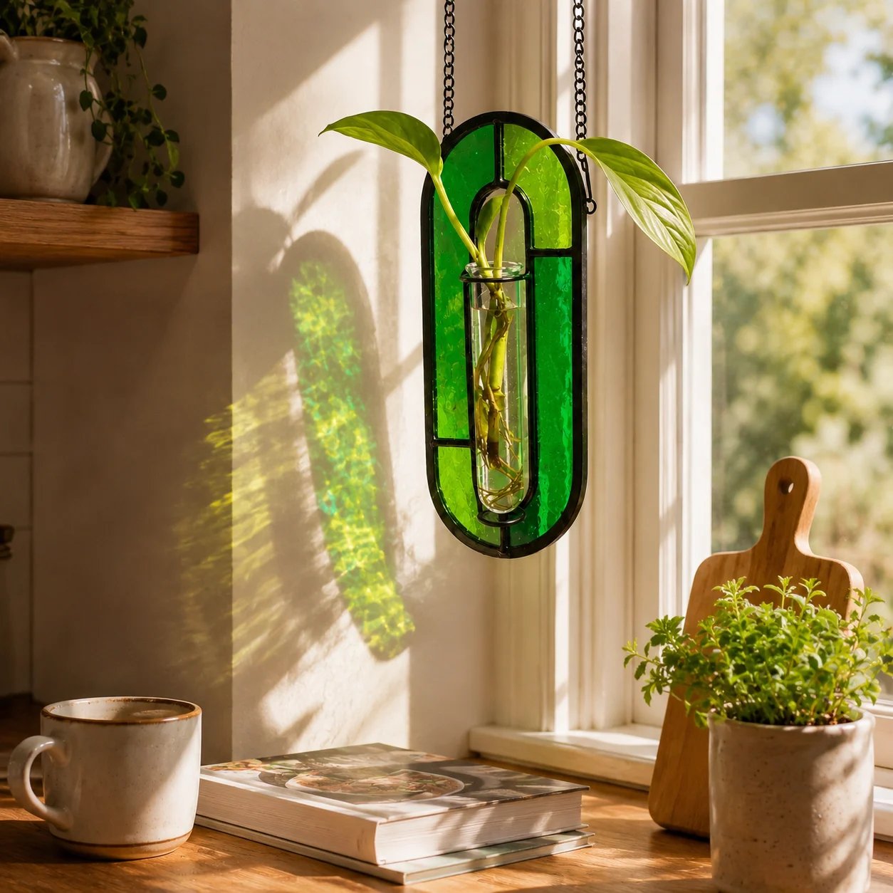 Stained Glass Hanging Plant Propagation Vase