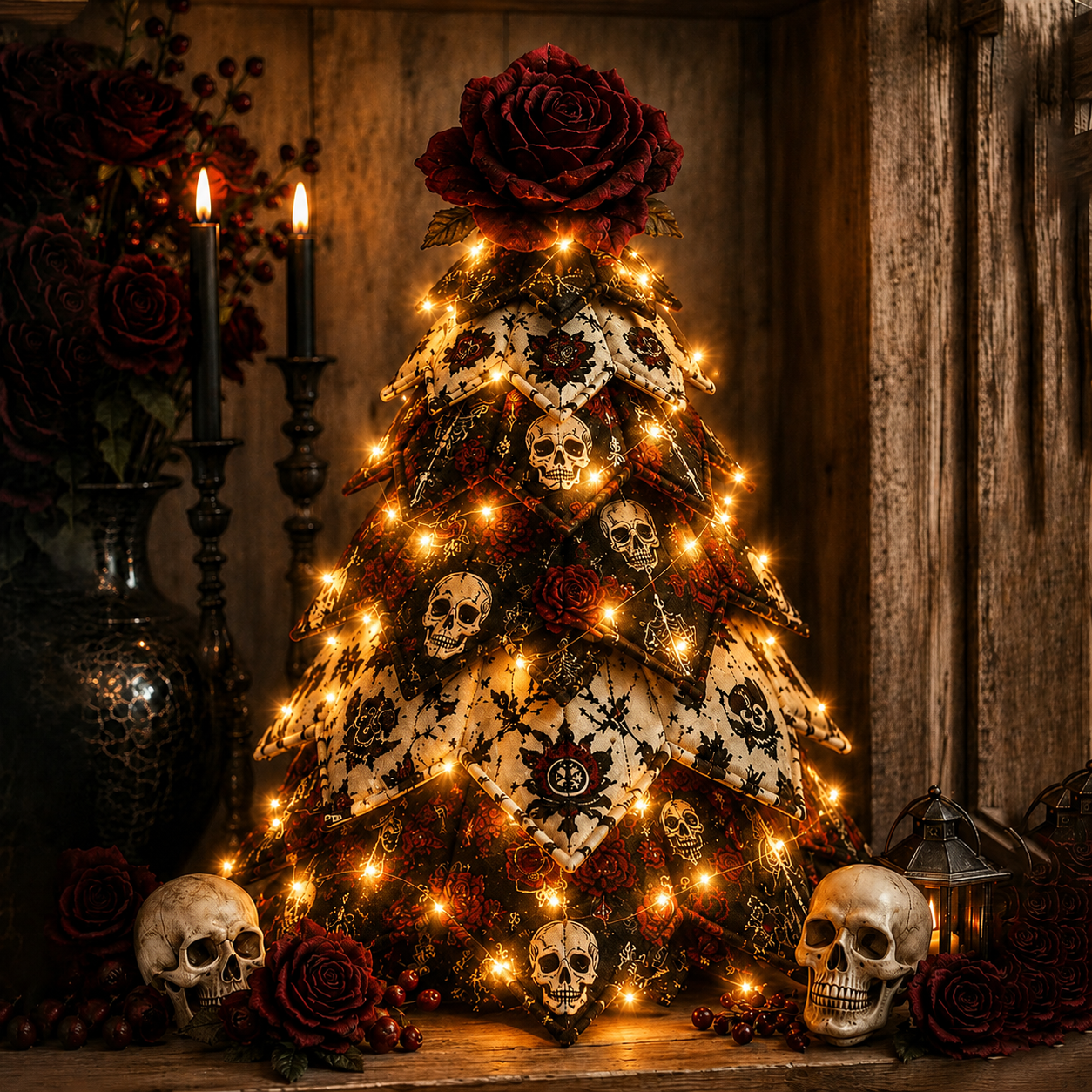 🎃✨ Lighted Halloween Quilted Fabric Tree – Cozy Handmade Glow Decoration