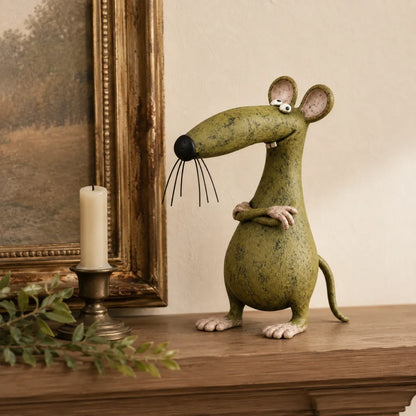 🐱🐭 Mischievous Cat & Mouse Shelf Companions – Vintage Quirky Animal Decor