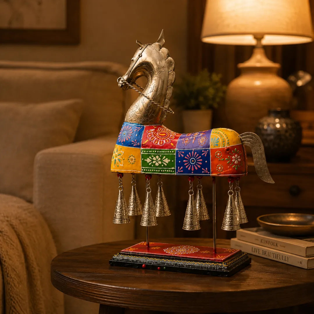 Hand-Painted Horse Bell Sculpture
