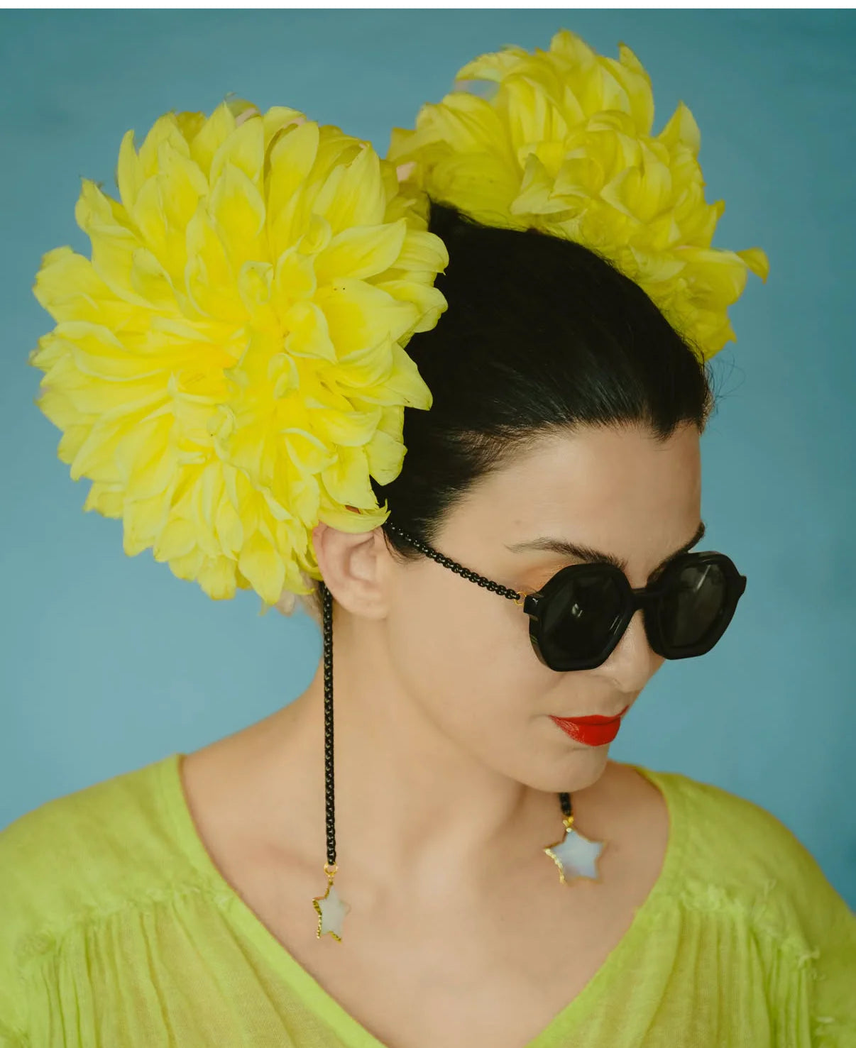 Jewelry-Inspired Statement Sunglasses with Crystal Pendant Chain