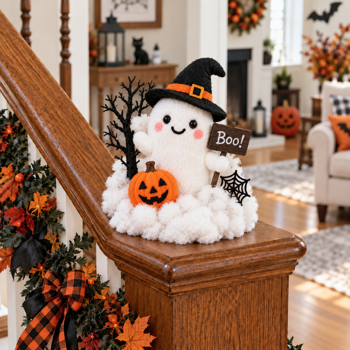 Glowing Ghost Staircase Decor – Cute Halloween Railing Accent