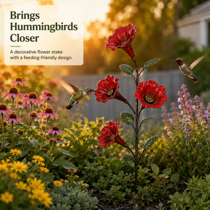 Bring Hummingbirds Closer – 4-Flower Metal Nectar Feeder Garden Stake