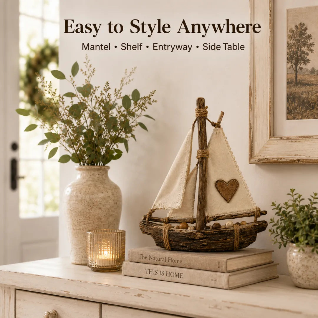 Rustic Lighted Sailboat Decor – Warm Coastal Glow