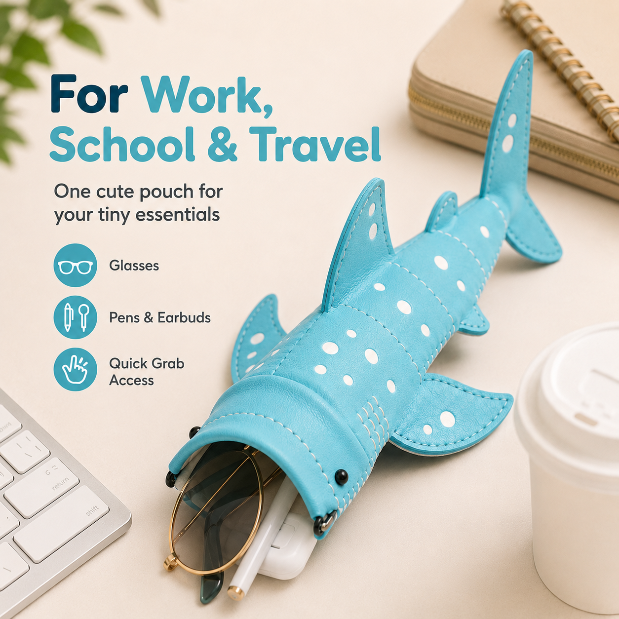Shark pouch for work school and travel