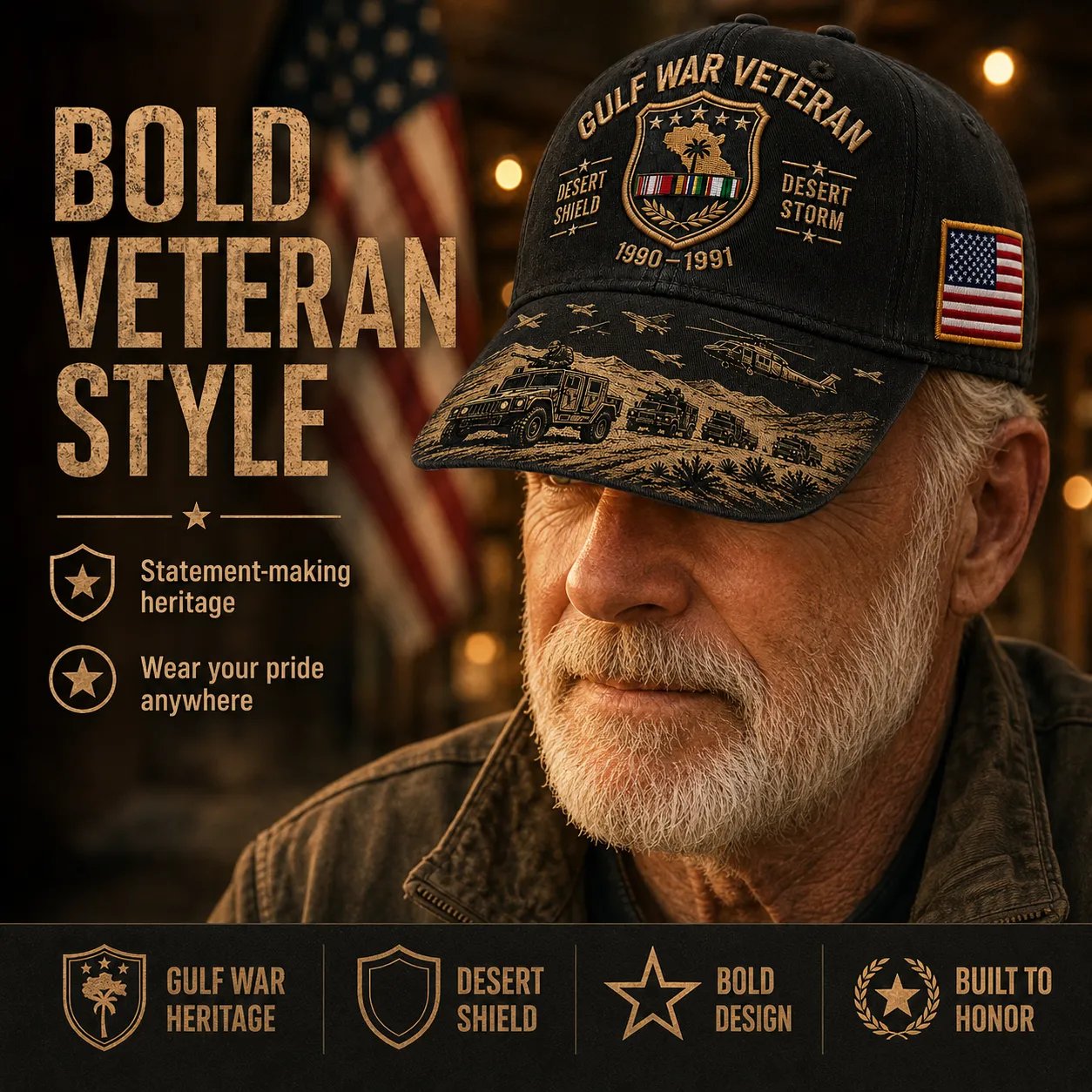 🏜️Gulf War Veteran Desert Shield & 🚁Desert Storm Commemorative Cap 🇺🇸