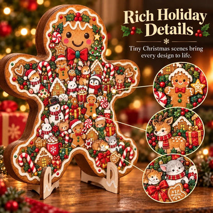Wooden Christmas Puzzle with Stand — 8 Festive Designs to Build & Display