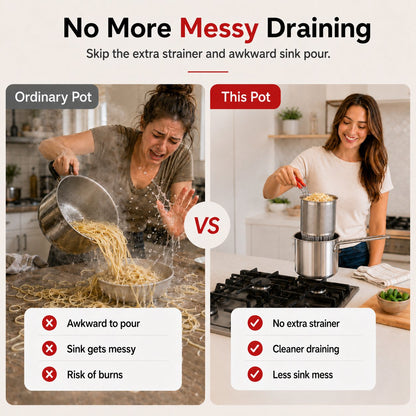 🍜 Mess-Free Noodle Strainer Pot — Cook, Drain & Pour In One Step