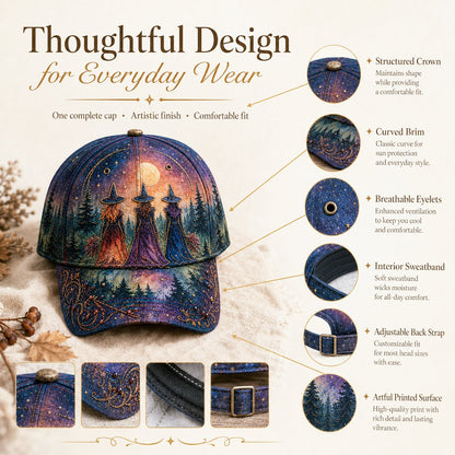 🔥LAST DAY 50% OFF - 🌙 Three Witches Moonlight Baseball Cap – Unisex Memorial Hat🧢 100% Cotton