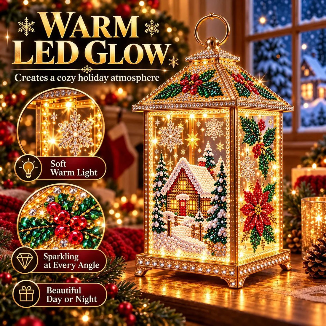 Warm LED Christmas Diamond Art Lantern