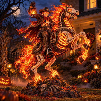 Flaming Skeleton Cowboy Rider Yard Light – Haunted Western Halloween Outdoor Decor