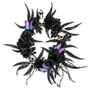 Gothic Wreath with Black Roses & Butterflies, Elegant Decor for Halloween Entryway