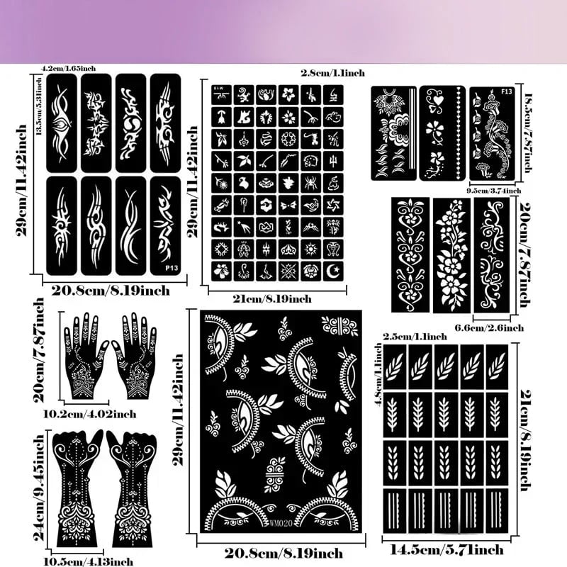 🌸 Henna Tattoo Kit with Stencils – Temporary Body Art Cones for Hands & Creative Designs ✨
