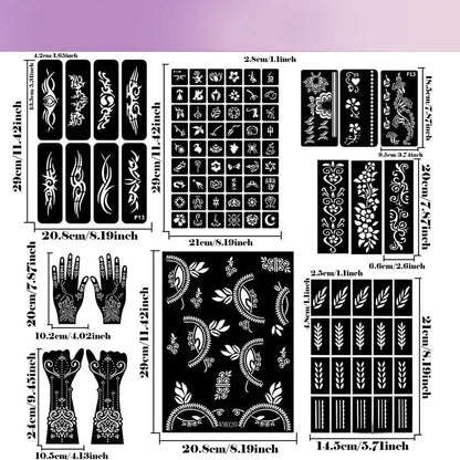🌸 Henna Tattoo Kit with Stencils – Temporary Body Art Cones for Hands & Creative Designs ✨