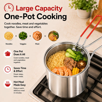 🍜 Mess-Free Noodle Strainer Pot — Cook, Drain & Pour In One Step