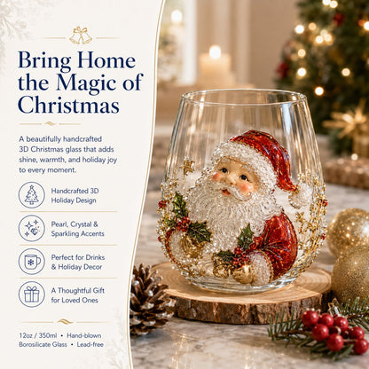 3D Christmas Glass Art Cup | Luxury Raised Holiday Glassware for Drinks, Decor & Christmas Gifts 🎁