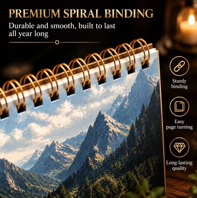 Close view of premium spiral calendar binding